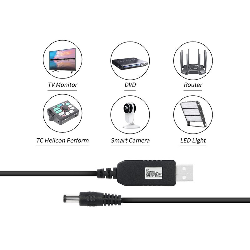 Cavo Convertitore Di Tensione Da USB 5V a Jack DC 5,5X2,1mm 12V Lunga 1M