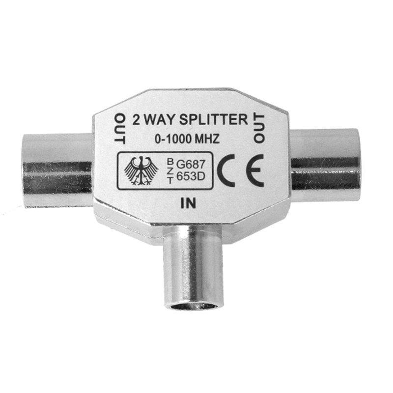 Sdoppiatore Splitter per Antenna TV in Metallo 1 Femmina 2 Maschi Distributore Derivatore Accoppiamento Antenna TV