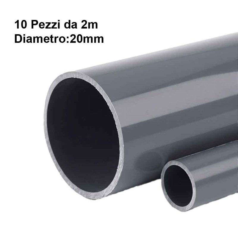 20 Metri Tubo Rigido Diametro 20mm Autoestinguente Grigio - 10 Pezzi da 2 Metri