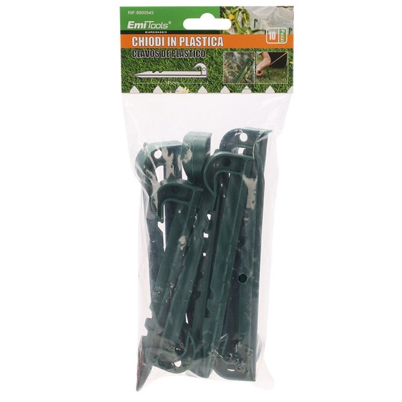 10 Pezzi Ancoraggio Picchetti Chiodi in Pastica per Giardino 145mm Verde