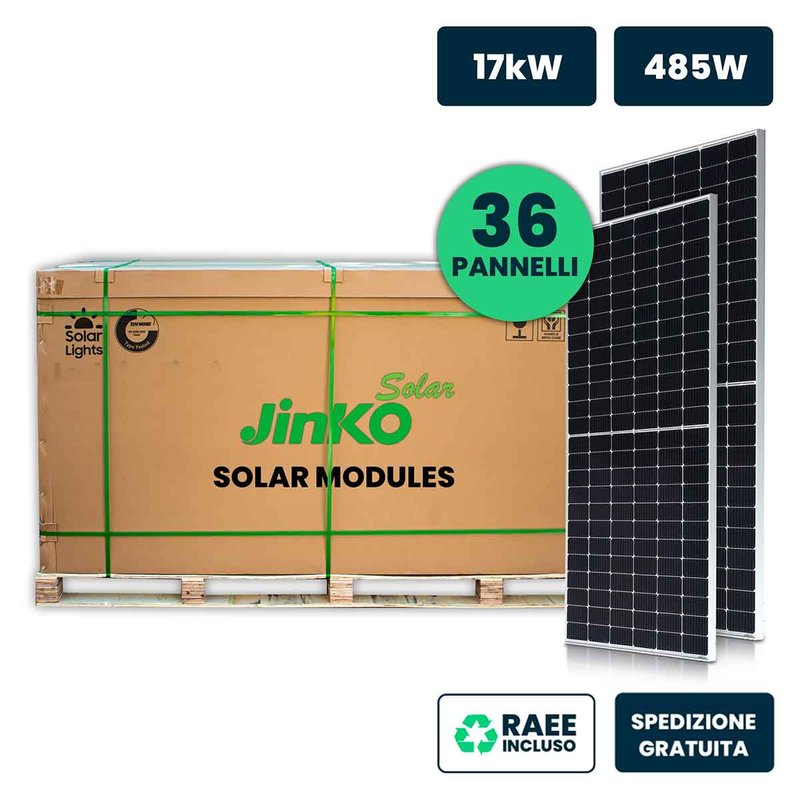 Set Pannelli Solare Fotovoltaico Monocristallino, 17KW 36 Moduli 485W Silver 1906X1134X30mm