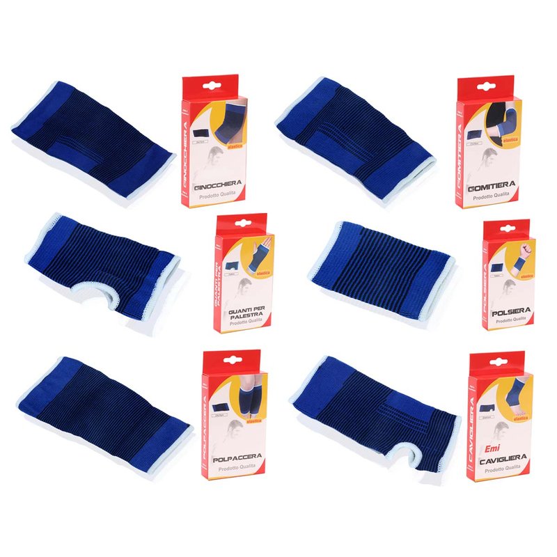 Kit Tutore Sport Elastiche 2 Guanti Elastici + 2 Polsiere + 2 Cavigliere + 2 Gomitiere + 2 Ginocchiere + 2 Polpaccere