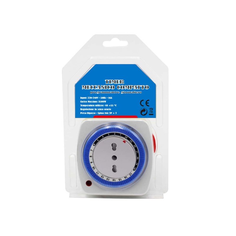 Timer Presa Elettrica Regolabile 24 Ore Con Spina 16A Presa Bipasso 10/16A Max 3500W Dimensione Compatto