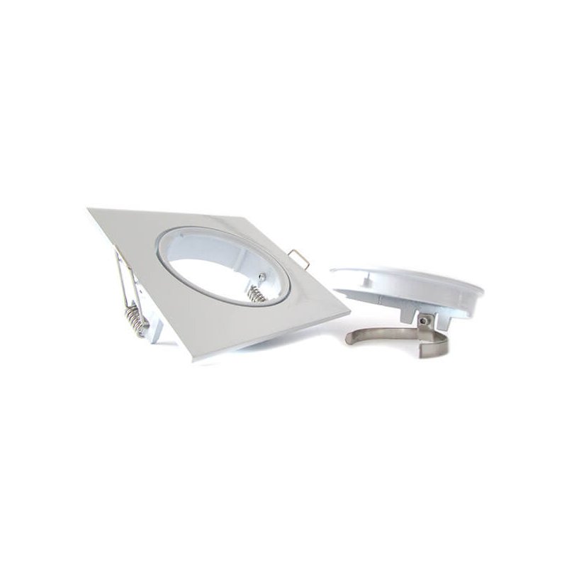 Porta Faretto Led GU10 MR16 Orientabile Quadrato Con Ghiera Bianco