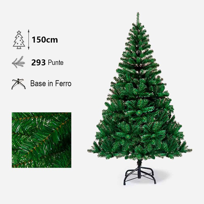 Albero di Natale in PET con Base e Piedini in Ferro 150cm 293 punte