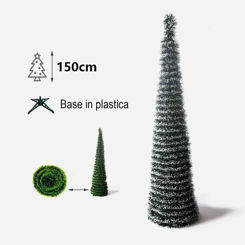 Albero di Natale Pieghevole in PET con Base in Plastica Altezza 150cm 