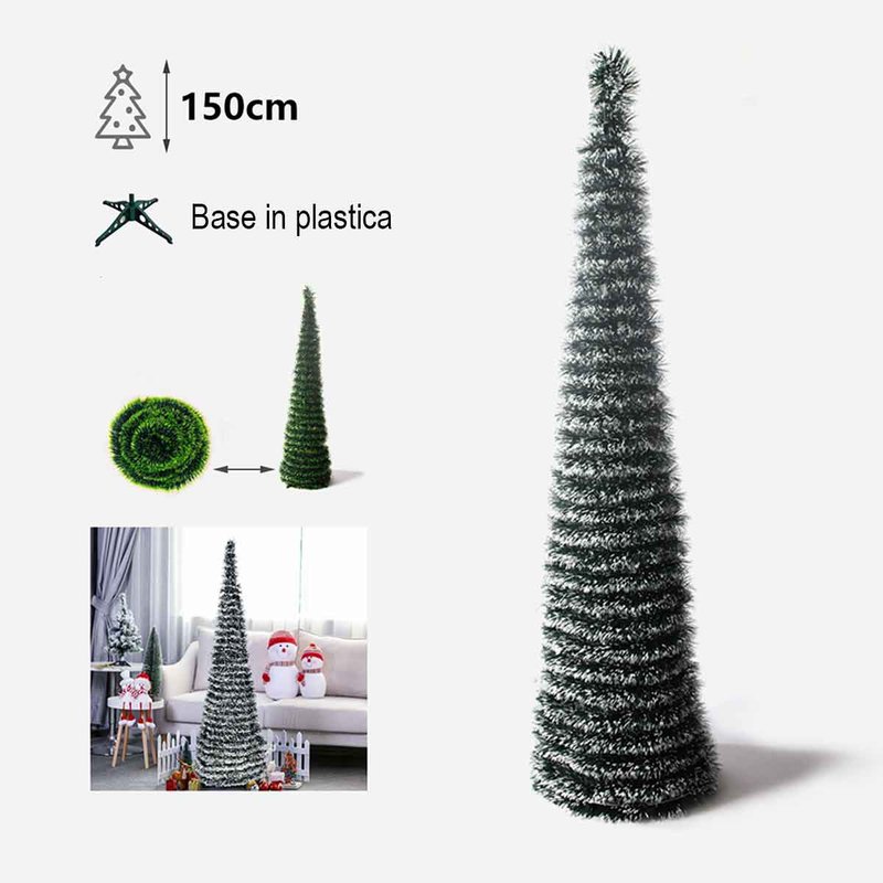 Albero di Natale Pieghevole in PET con Base in Plastica Altezza 150cm 