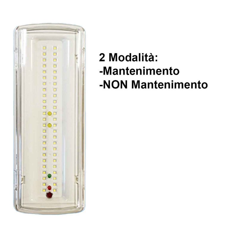 Lampada di Emergenza a LED 3.5W 400lm Luce Fredda 6500K Autonomia 3 Ore Batteria Ricaricabile al Litio Modalità Maintained e Non-Maintained