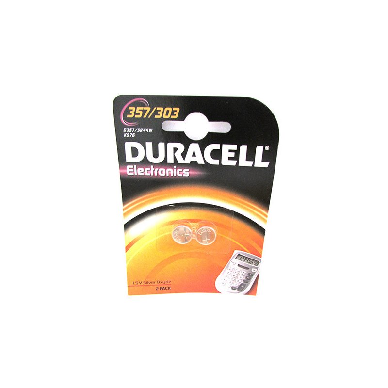 Pila Batteria A Bottone Duracell Silver Oxide 357 303 D357 SR44W KS76 Per Orologi Calcolatrice Confezione Da 2 Pile