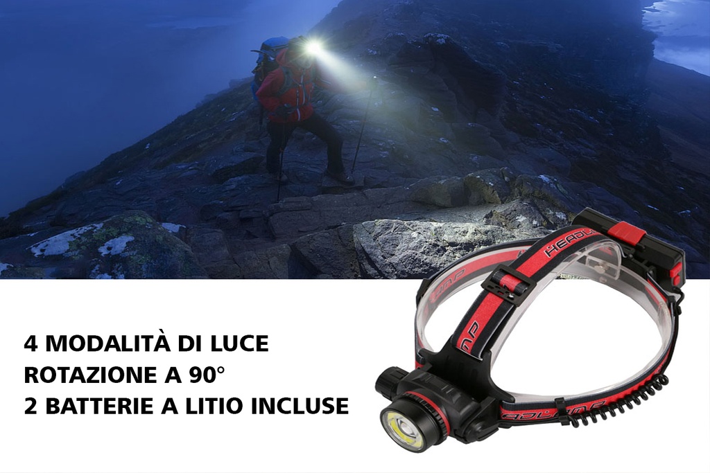 Torcia da Testa LED Ricaricabile Snodabile Zoomabile Lampada Frontale Impermeabile Tattico Campeggio Sport