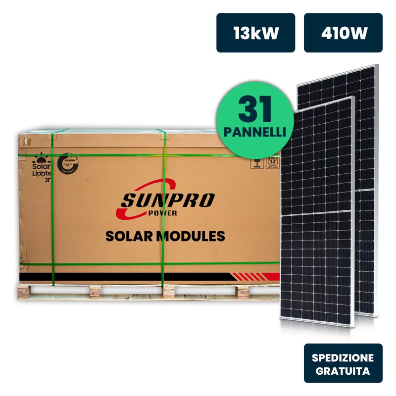 Set Pannelli Solare Fotovoltaico Monocristallino, 13KW 31 Moduli 410W 1724X1134X35mm