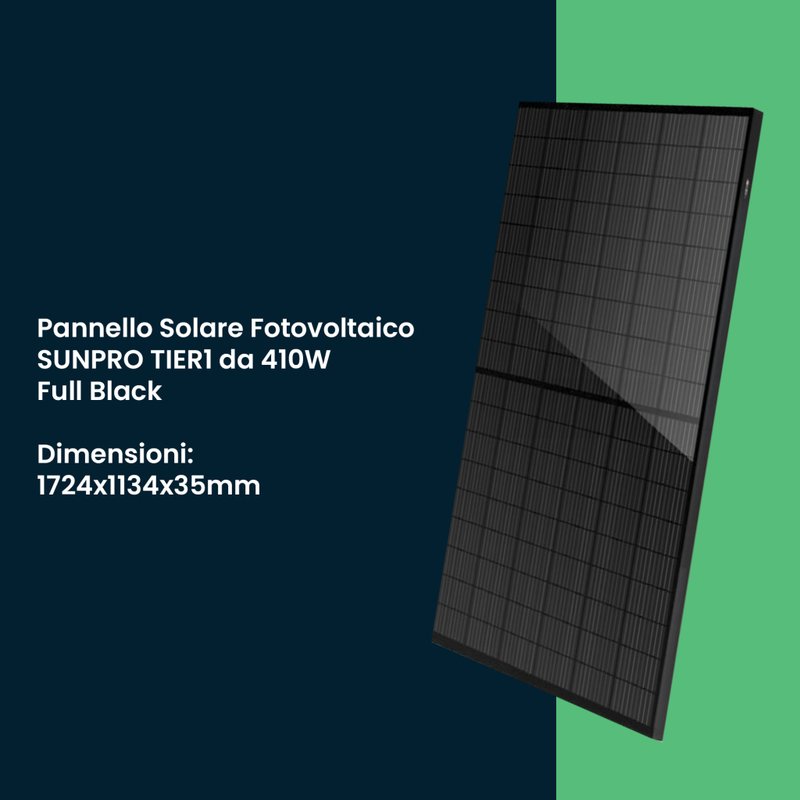 Set Pannelli Solare Fotovoltaico Monocristallino, 3KW 9 Moduli 410W Nero 1724X1134X35mm