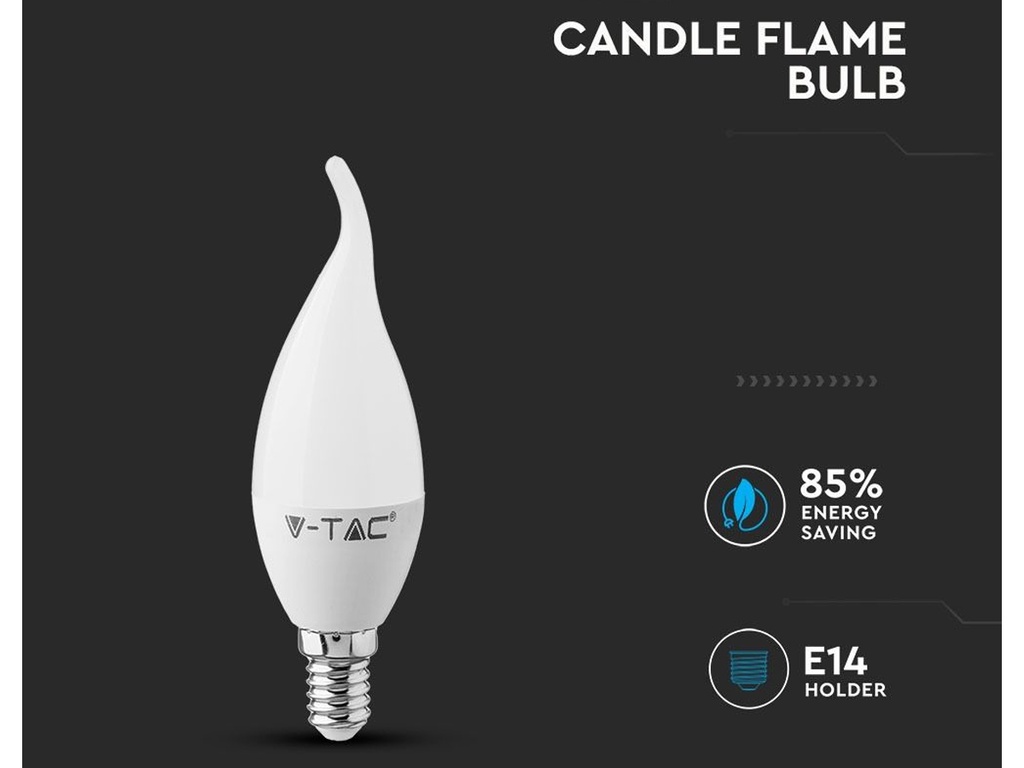 Lampada A Led E14 CF37 5,5W Caldo 3000K Forma Candela Fiamma Colpo Di Vento SKU-117