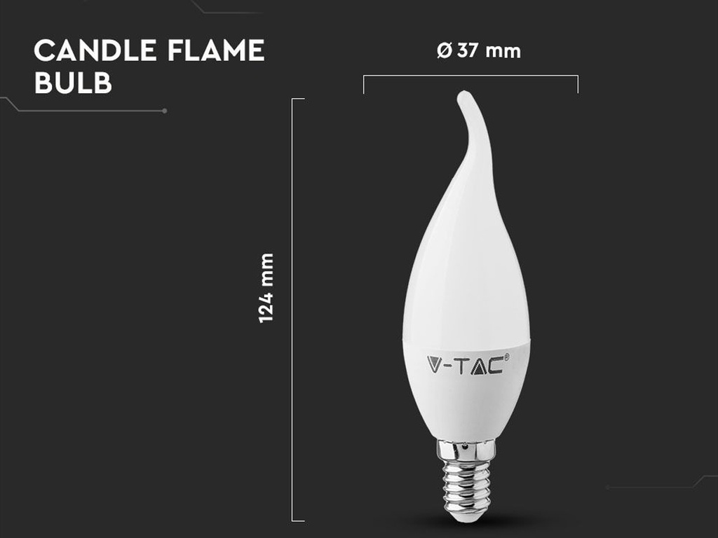 Lampada A Led E14 CF37 5,5W Neutro 4000K Forma Candela Fiamma Colpo Di Vento 240 Gradi 220V SKU-118