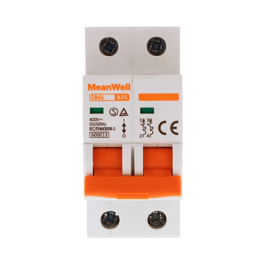 MeanWell MCB Interruttore Magnetotermico Automatico Curva B 2P 2M 6000A B25A AC 400V IP20 IEC60898-1