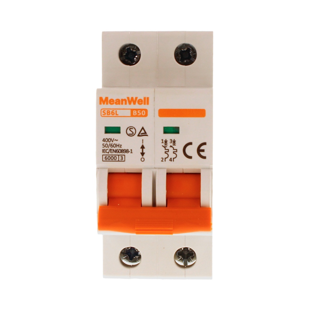 MeanWell MCB Interruttore Magnetotermico Automatico Curva B 2P 2M 6000A B50A AC 400V IP20 IEC60898-1