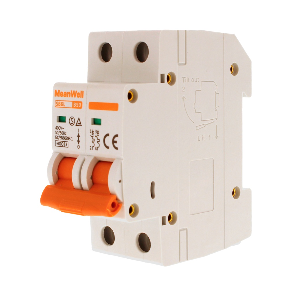 MeanWell MCB Interruttore Magnetotermico Automatico Curva B 2P 2M 6000A B50A AC 400V IP20 IEC60898-1