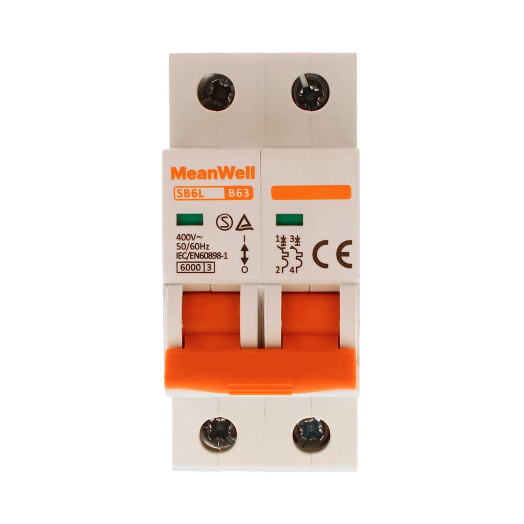 MeanWell MCB Interruttore Magnetotermico Automatico Curva B 2P 2M 6000A B63A AC 400V IP20 IEC60898-1