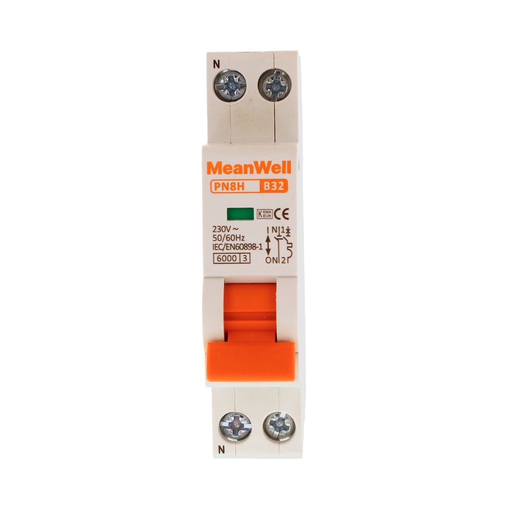 MeanWell MCB Interruttore Magnetotermico Automatico Curva B 1P+N 1M 6000A B32A AC 230V IP20 IEC60898-1