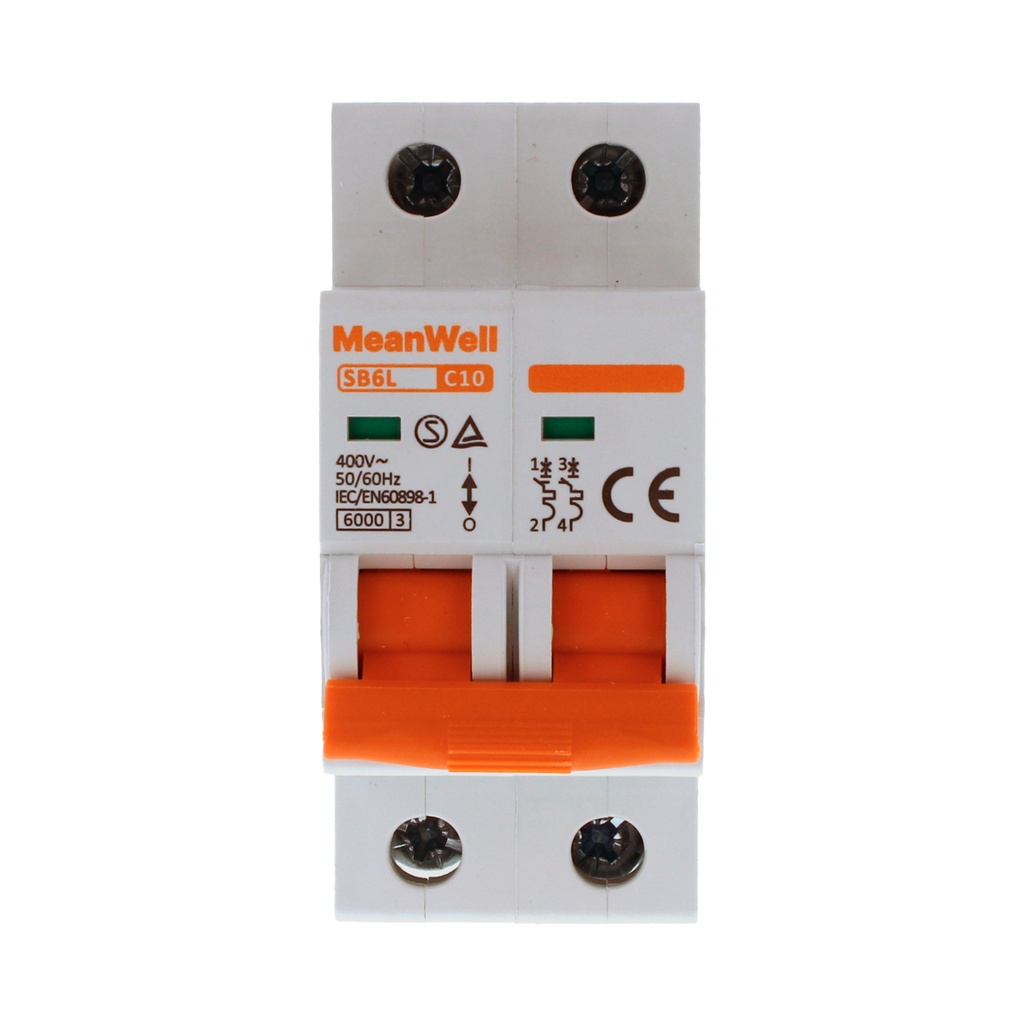 MeanWell MCB Interruttore Magnetotermico Automatico Curva C 2P 2M 6000A C10A AC 400V IP20 IEC60898-1