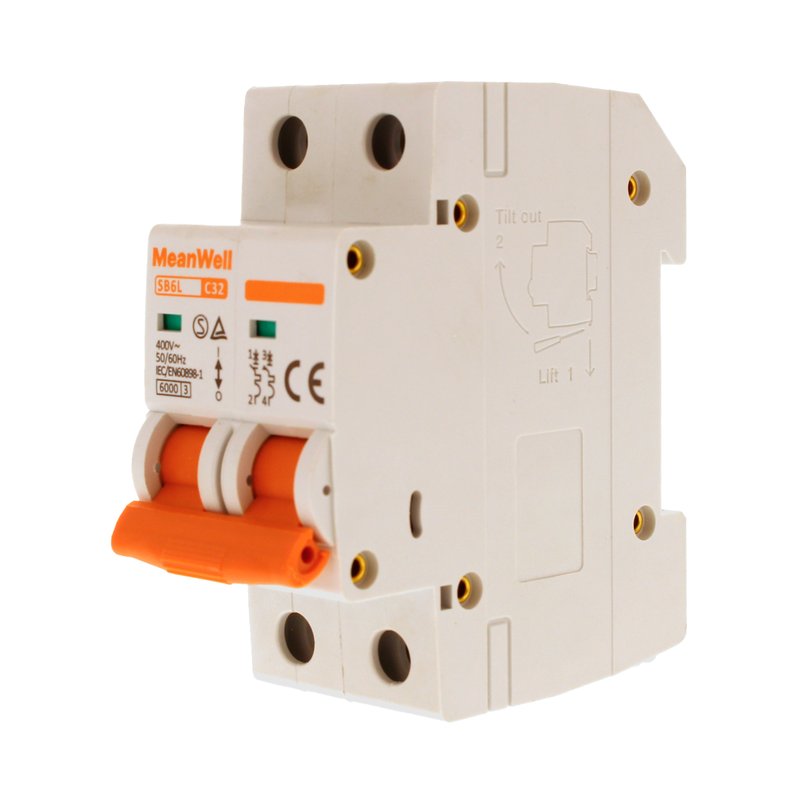 MeanWell MCB Interruttore Magnetotermico Automatico Curva C 2P 2M 6000A C32A AC 400V IP20 IEC60898-1