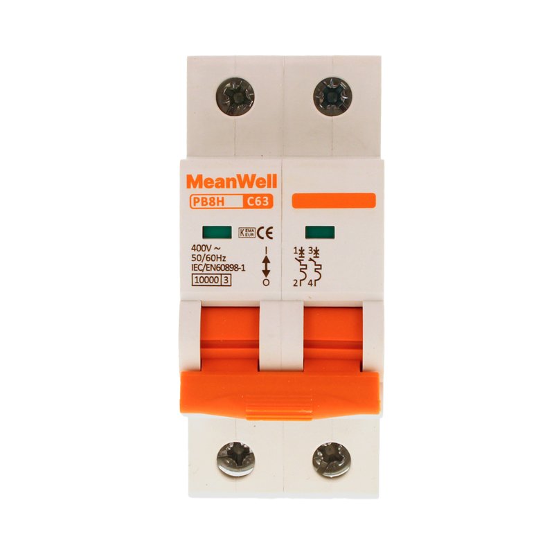 MeanWell MCB Interruttore Magnetotermico Automatico Curva C 2P 2M 10000A C63A AC 400V IP20 IEC60898-1