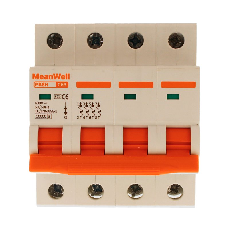 MeanWell MCB Interruttore Magnetotermico Automatico Curva C 4P 4M 10000A C63A AC 400V IP20 IEC60898-1