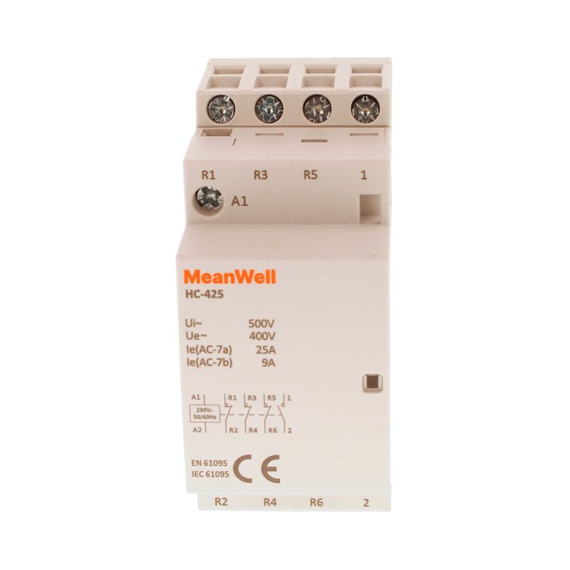 MeanWell Contattore Modulare AC 4P 2M 1NO+3NC 25A AC 230V IP20 IEC61095 / IEC60947-4-1