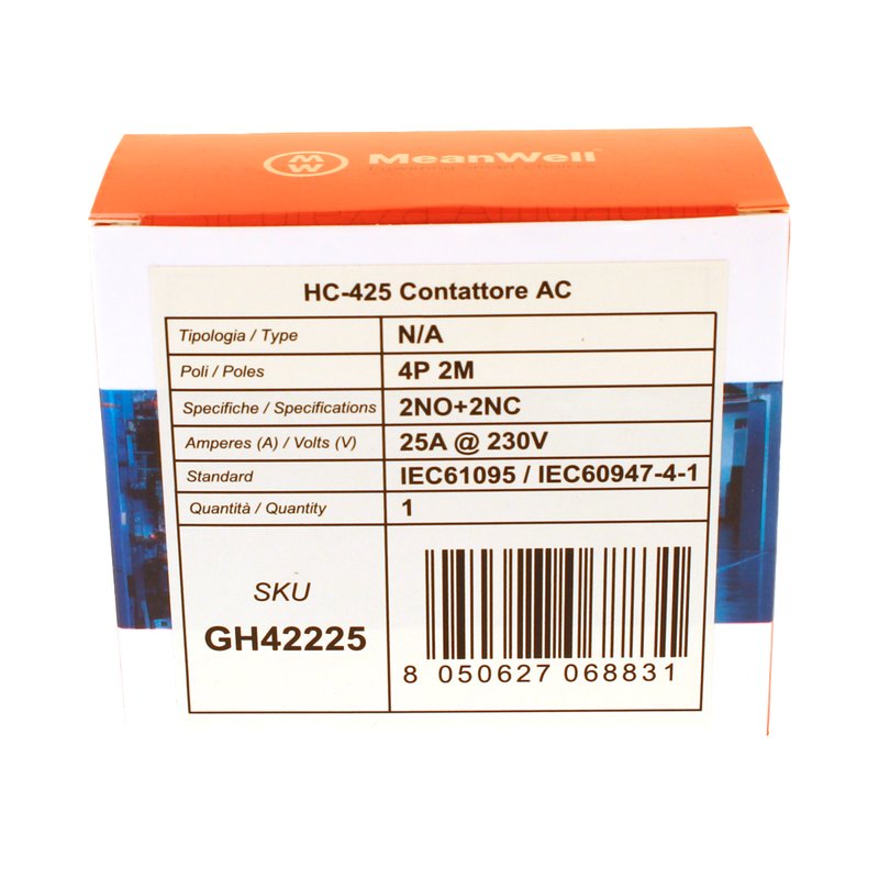 MeanWell Contattore Modulare AC 4P 2M 2NO+2NC 25A AC 230V IP20 IEC61095 / IEC60947-4-1