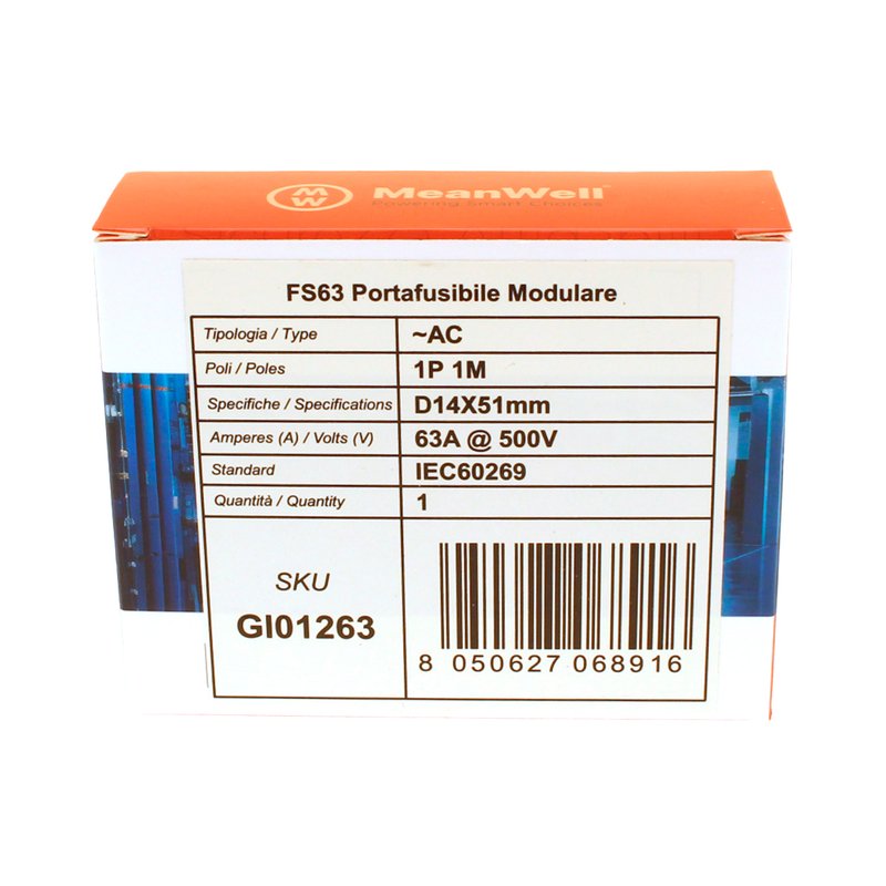 MeanWell Portafusibile Modulare AC 1P 1M D14X51mm 63A AC 500V IP20 IEC60269