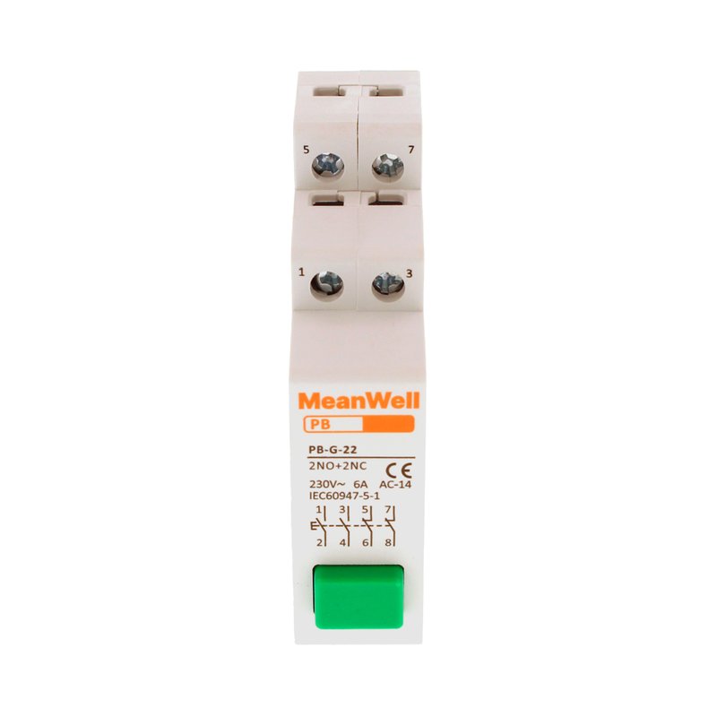 MeanWell Pulsante Modulare Con Spia Luce Led Verde 1M 2NO+2NC 16A AC 230V IP20 IEC60947-5-1