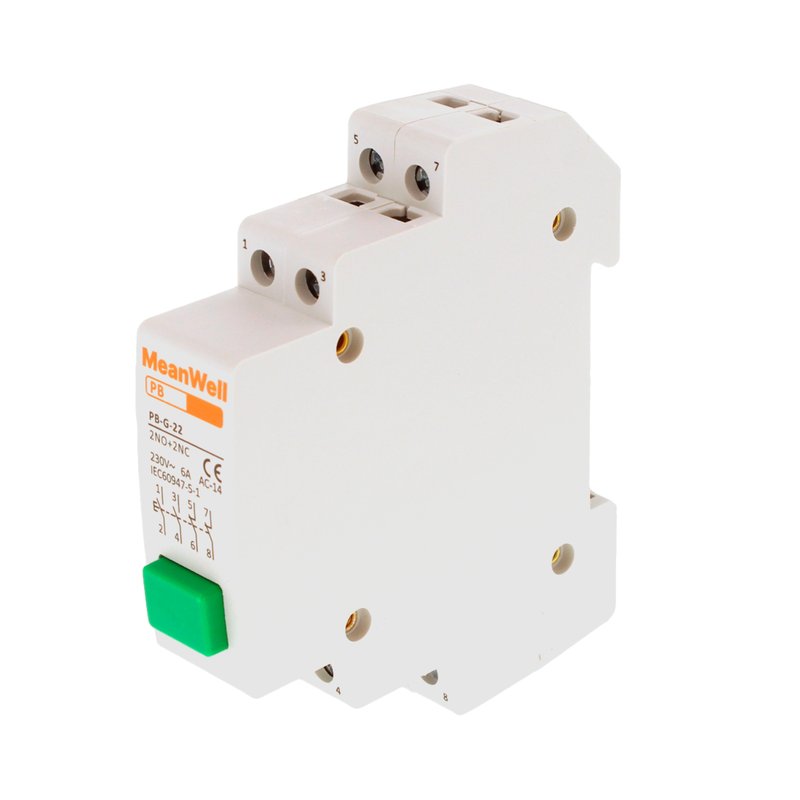 MeanWell Pulsante Modulare Con Spia Luce Led Verde 1M 2NO+2NC 16A AC 230V IP20 IEC60947-5-1