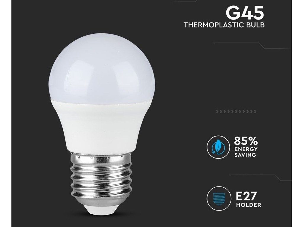 Lampada A Led E27 G45 5,5W Freddo 6400K Forma Sfera Bulbo Palla 240 Gradi 220V Chip Samsung SKU-176