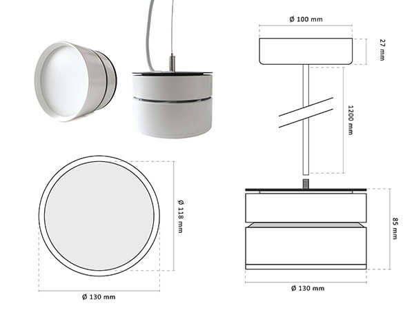 Lampada Faretto Led A Sospensione Moderna Da Soffitto 16W 220V Bianco Caldo