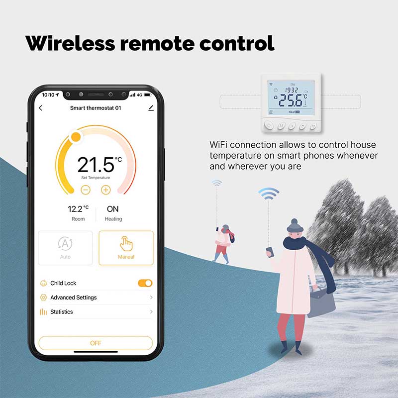 Termostato WIFI Con Bottone Protocollo WIFI 2.4G TUYA, Smart Life Quadrata Compatibile Con Scatola 502 Riscaldamento Caldaia a Gas Bianco 5A 95-240V 50/60Hz 1°C 5-50°C 5-50°C <1W 86X86X13.5mm IP20