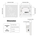 Termostato Matter WIFI Protocollo Matter WIFI 2.4G TUYA, Smart Life, Apple Home, Google Home, Alexa, Samsung SmartThings Quadrata Compatibile Con Scatola 502 Riscaldamento Pavimento Con Acqua Bianco 5A 95-240V 50/60Hz 1°C 5-35°C 5-70°C <1.5W 88X88X12.4mm IP20