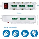 Multipresa Ciabatta Elettrica Cavo 3M Con 9 Posti 3 Prese Schuko 10/16A + 6 Prese Bipasso 2P+T 10/16A Interruttore