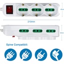 Multipresa Ciabatta Elettrica Cavo 5M Con 9 Posti 3 Prese Schuko 10/16A + 6 Prese Bipasso 2P+T 10/16A Interruttore