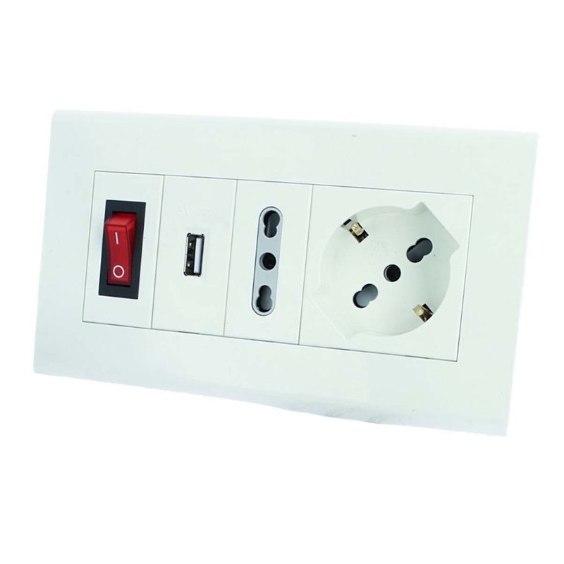 Multipresa Da Tavolo Con USB Bianco 1 Presa Schuko 1 Presa Bipasso 10/16A Interruttore Spina 16A Cavo 2 Metri