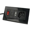 Multipresa Da Tavolo Con USB Nero 1 Presa Schuko 1 Presa Bipasso 10/16A Interruttore Spina 16A Cavo 2 Metri