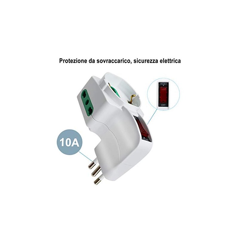 Adattatore Triplo Con Interruttore Spina 10A 2 Prese 10/16A Bipasso + 1 Presa Schuko 250V Bianco XSL1061