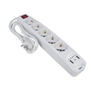 Multipresa Ciabatta Elettrica Spina Con 2 USB 2,1A Cavo 1,5 Metri 5 Posti 2P+T 10/16A Bipasso Schuko Con Interruttore SKU-8715