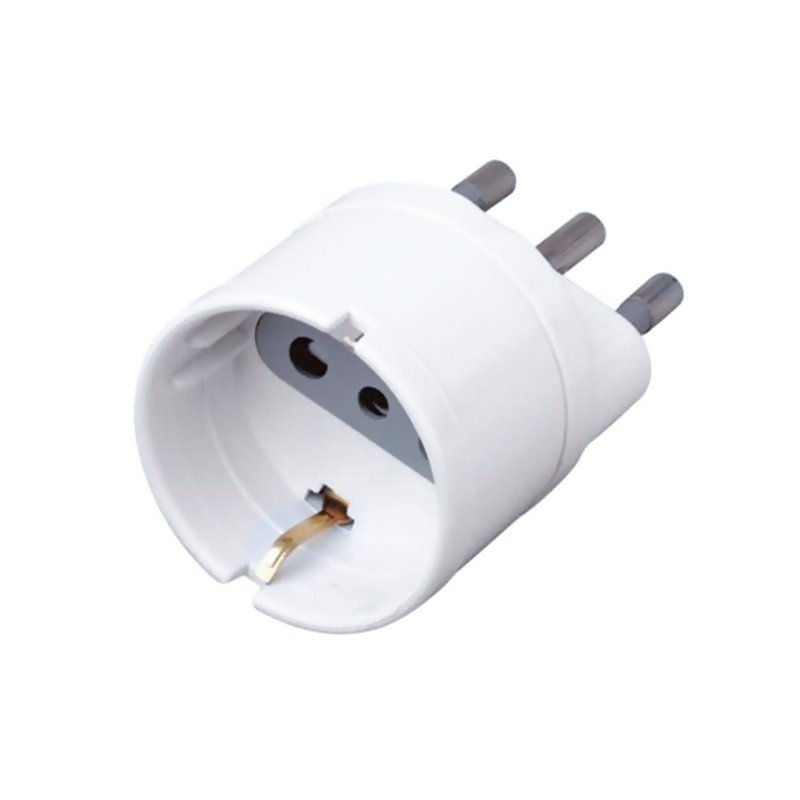 Adattatore Spina Elettrica 16A 2P+T Con 1 Presa Schuko 10A 250V Bianco Max 1500W SKU-8720