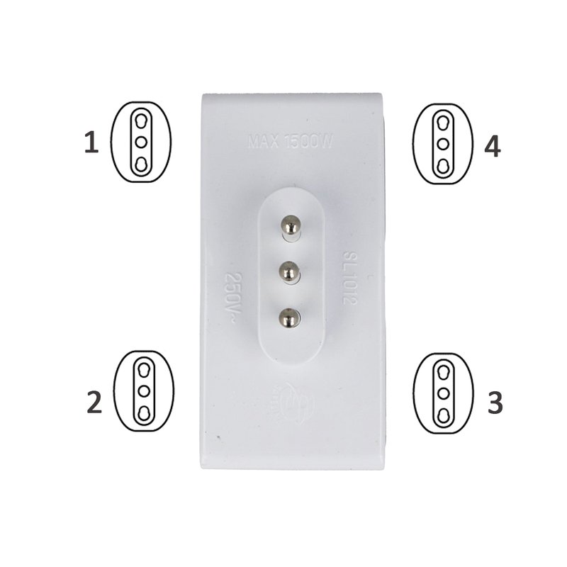 Adattatore Quadruplo Spina Piccola 10A Con 4 Prese Italiana 10A 2P+T Bianco SKU-8725