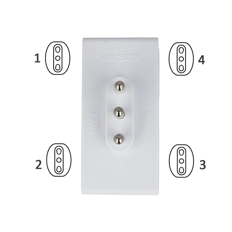 Adattatore Quadruplo Spina Grande 16A Con 4 Prese Bipasso 10/16A 2P+T Bianco SKU-8726