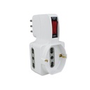 Adattatore Triplo Con Interruttore Spina 10A 2 Prese 10/16A Bipasso + 1 Presa Schuko 250V Bianco SKU-8743