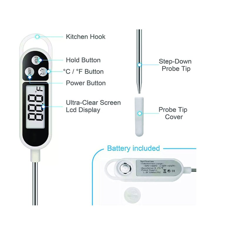 Termometro Digitale Da Cucina Misuratore Con Asta e LCD Per Cibi Bevande -50 +300°C