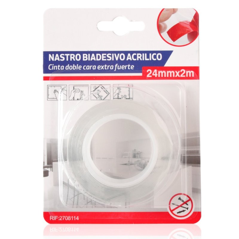 Nastro Biadesivo Acrilico Extra Forte Trasparente 24mm X 2MT