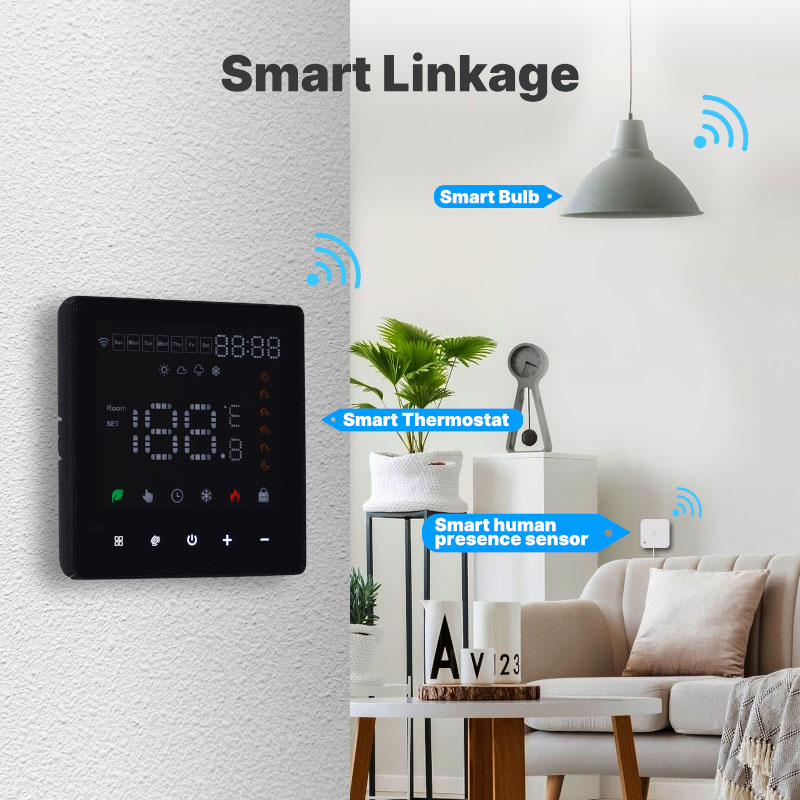 MeanWell Termostato WIFI Touch Protocollo WIFI 2.4G TUYA, Smart Life Quadrata Compatibile Con Scatola 502 Riscaldamento Caldaia a Gas Riscaldamento Pavimento Con Acqua Nero 3A 100-250V IP20