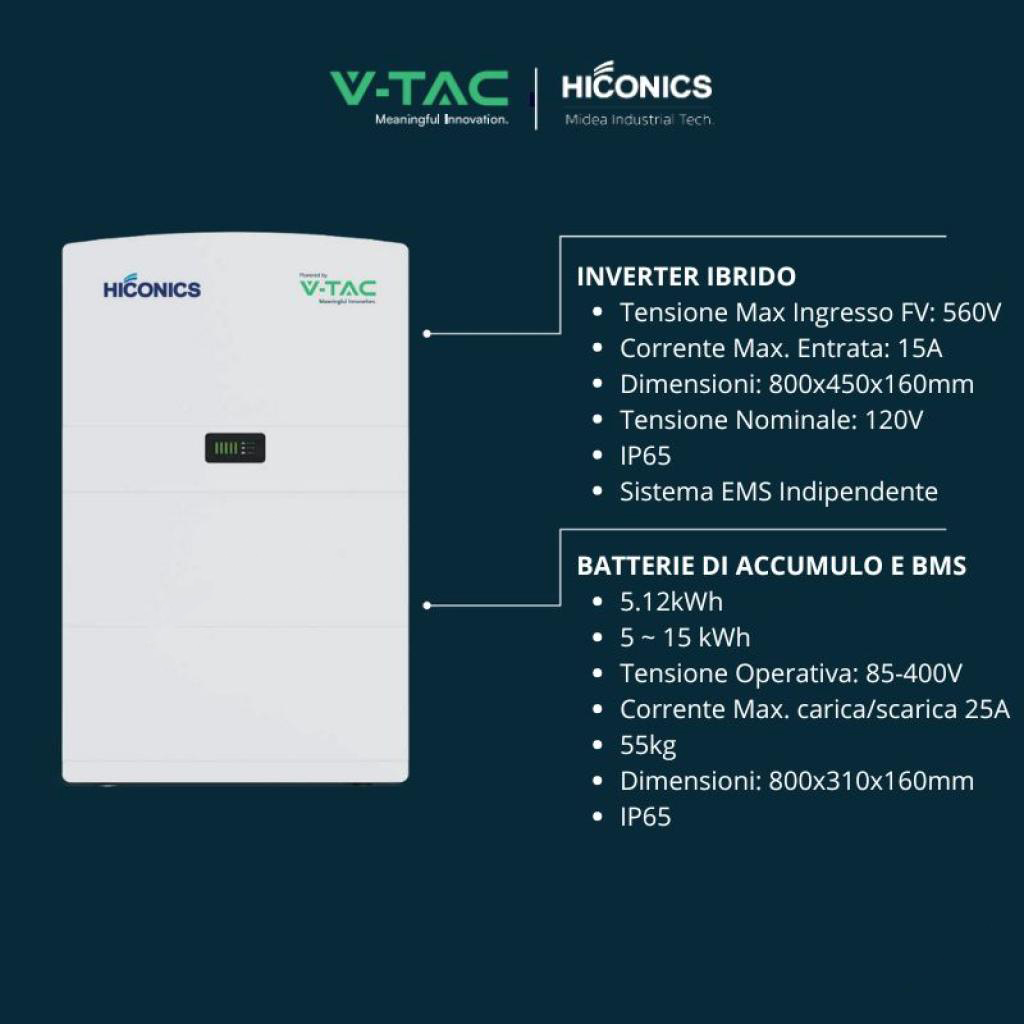 Inverter Fotovoltaico Hiconics (Midea) Monofase Ibrido Alta Tensione 6kW All In One con Accumulo LFP 10kWh, 2 MPPT, CEI 0-21, WiFi Meter, Garanzia 10 Anni IP65